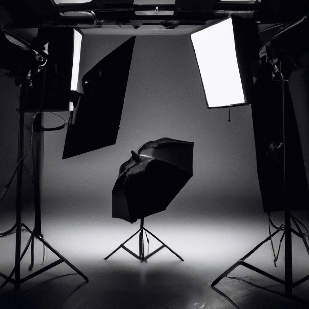 Veltrin Light Studio — modern photography studio with softbox lighting, tripods, and monitors