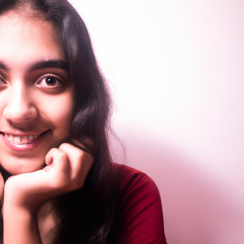 Soft light portrait of a smiling woman in minimalist studio