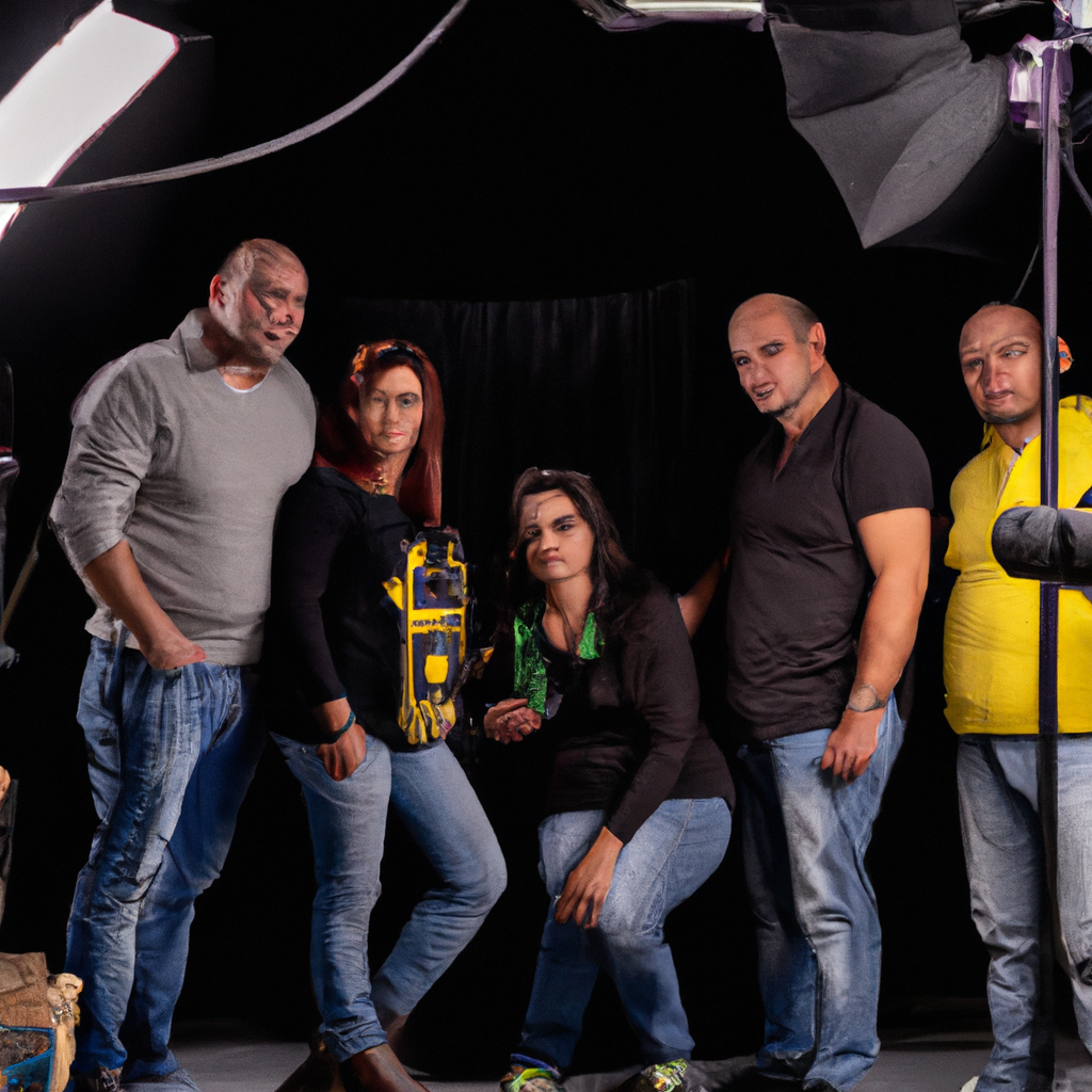 Veltrin Light Studio team portrait with camera gear and softboxes